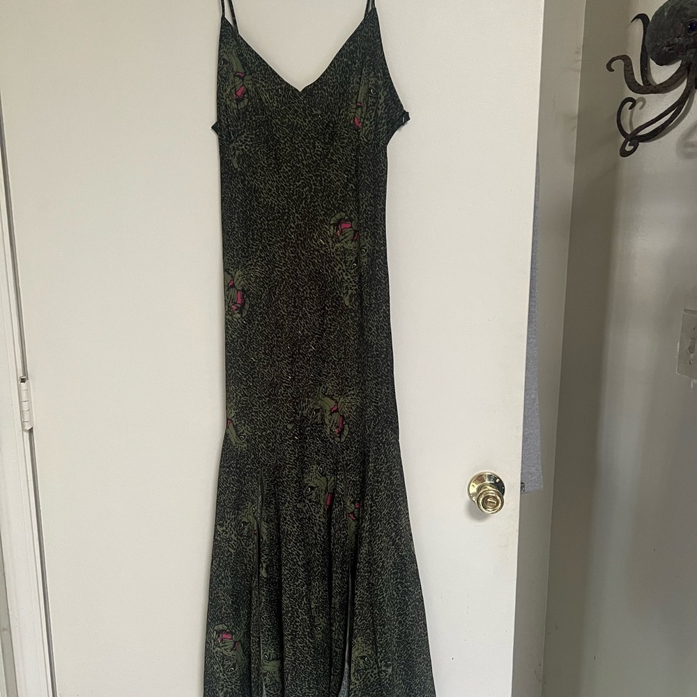 Betsey Johnson Addison Midi Green Leopard Midi Dress L - Picture 3 of 10